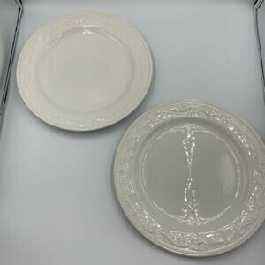 MESA INTERNATIONAL Dinner Plates Embossed Rim Set Of 2 White Bead & Scroll 12”